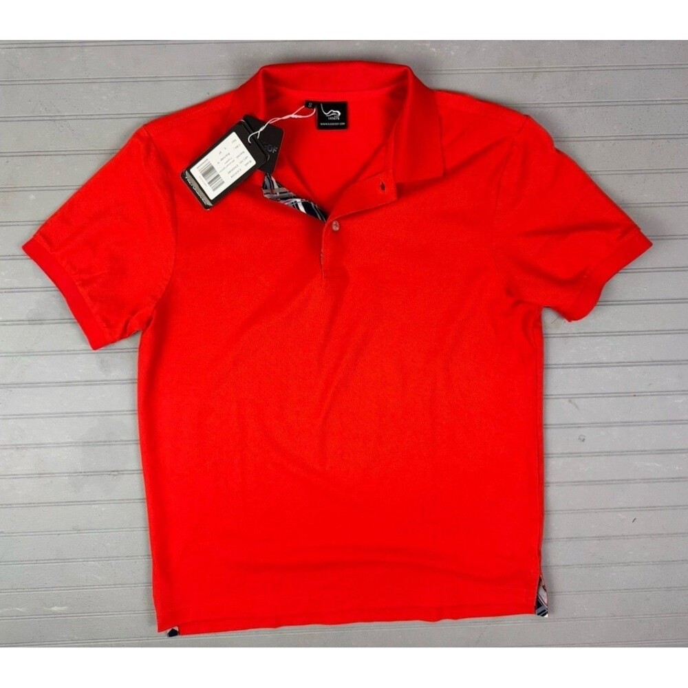 Eagegof Size S Mens Polo Sirt Deep Orange Short Sleeve Pull Over Performance